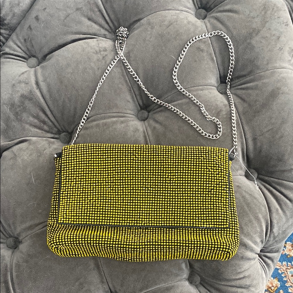 Yellow Rhinestone Chain Shoulder Bag USED